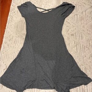 Gray Ribbed Knit Top with Lace-Up Detail